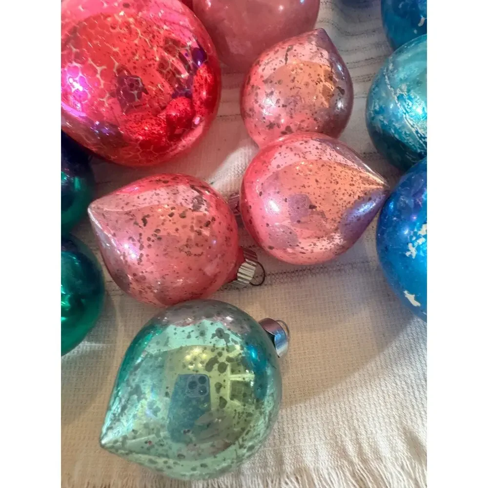 Vintage Shiny Brite Ornaments Lot of 30 Pink, Green & Blue Christmas Decor MCM